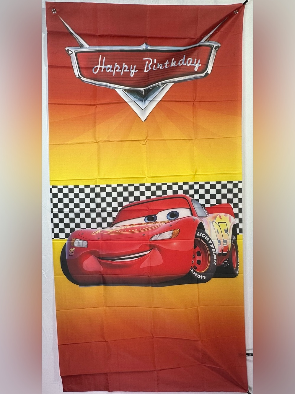 Cars Lightning McQueen Happy Birthday Backdrop Banner 6x3Ft.
